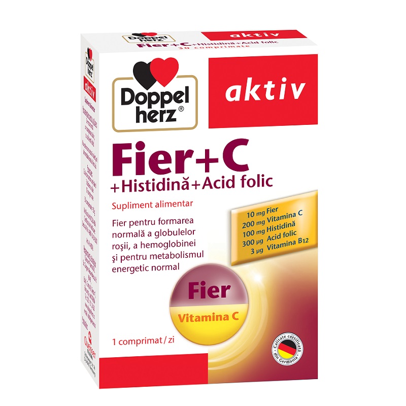 Fier+Vitamina C+Histidina+Acid folic, 30 comprimate, Doppelherz