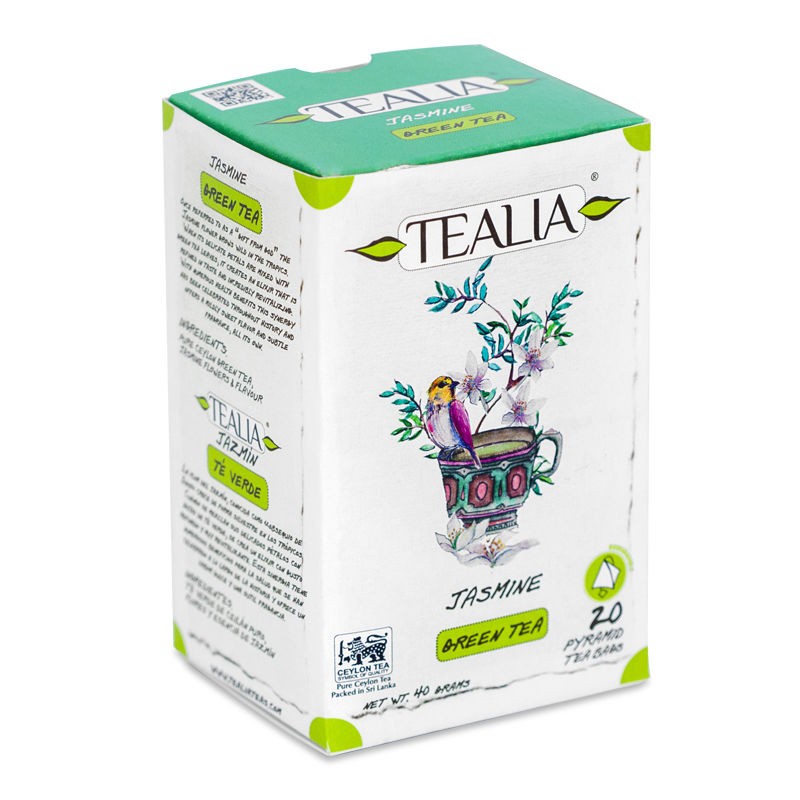 Ceai verde Pure Ceylon cu aroma de iasomie (50140), 20 plicuri, Tealia