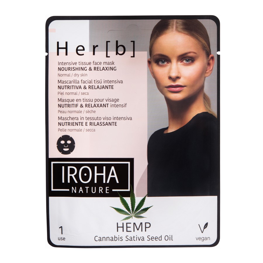  Masca nutritiva si relaxanta pentru fata pe suport textil Herb, 20 g, Iroha