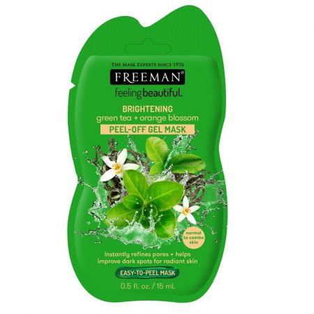 Masca-gel peel-off pentru luminozitate cu ceai verde si flori de portocal, 15 ml, Freeman