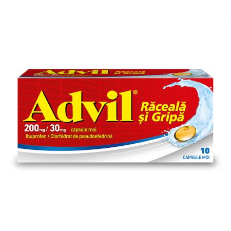 Advil raceala si gripa, 200 mg/30 mg, 10 capsule moi, Gsk
