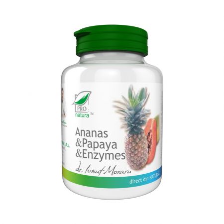 Ananas, Papaya si Enzymes, 100 comprimate - Pro Natura