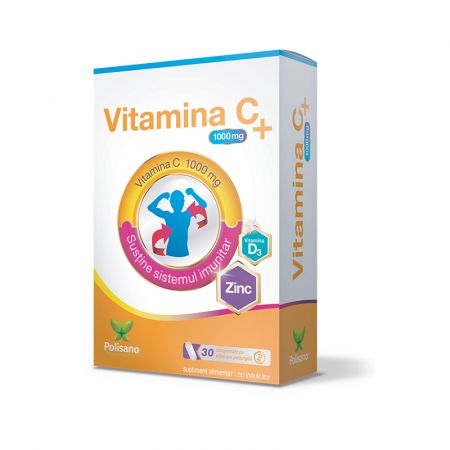 Vitamina C 1000mg + D3 si Zinc, 30 comprimate, Polisano