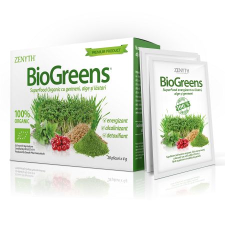 BioGreens SuperFood Organic cu germeni, alge si lastari, 28 plicuri, Zenyth