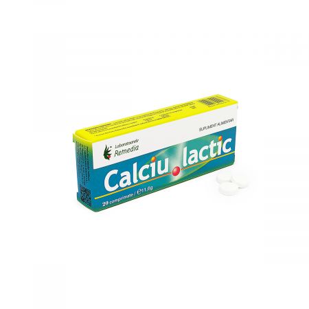 Calciu Lactic 500mg, 20 comprimate, Remedia