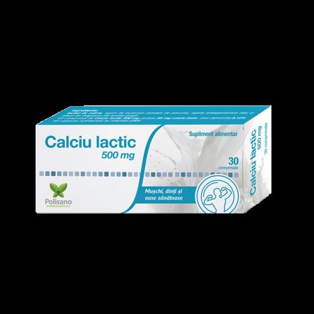 Calciu Lactic 500mg, 30 comprimate, Polisano