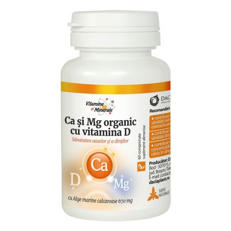 Calciu si magneziu Organic cu vitamina D, 60 comprimate - Dacia Plant