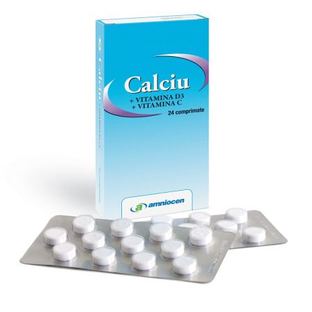Calciu + Vitamina D3 + Vitamina C, 24 comprimate - Amniocen