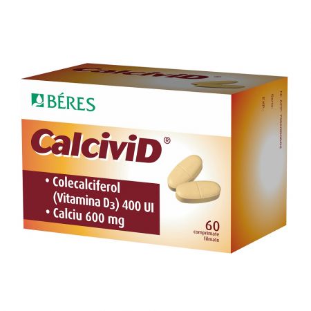 Calcivid, 600 mg/400 UI, 60 comprimate filmate, Beres Pharmaceuticals