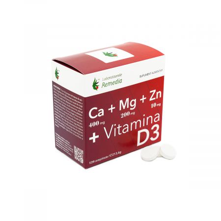 Ca + Mg + Zn + Vitamina D3, 120 comprimate - Remedia