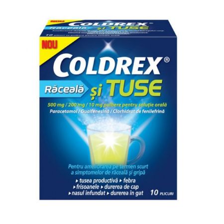Coldrex raceala si tuse, 500 mg/200 mg/10 mg, 10 plicuri, Perrigo