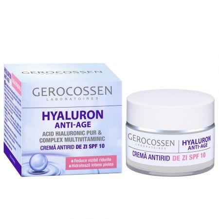 Crema antirid de zi cu acid hialuronic pur SPF10 Hyaluron, 50 ml - Gerocossen