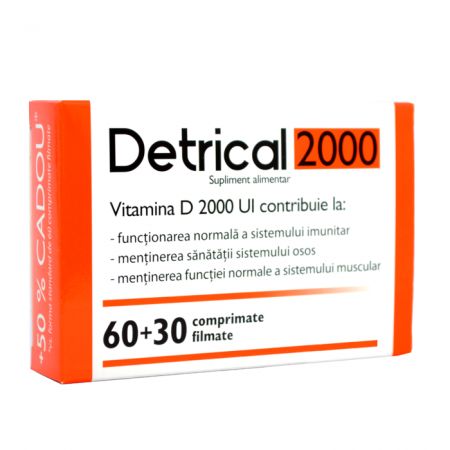 Pachet Detrical Vitamina D 2000UI, 60 comprimate + 30 comprimate, Zdrovit