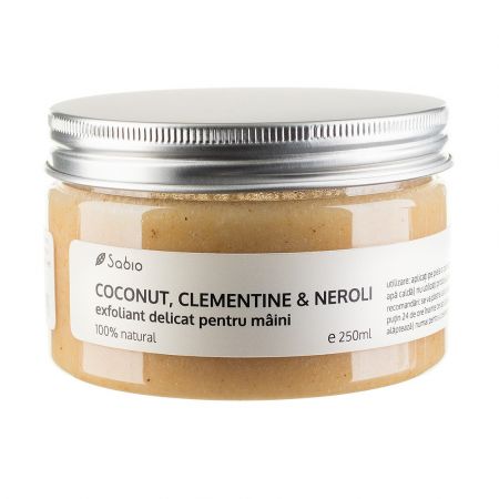 Exfoliant delicat pentru maini Coconut, Clementine si Neroli, 250 ml, Sabio