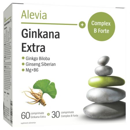 Pachet Ginkana Extra, 60 comprimate, Alevia + Complex B Forte, 30 comprimate, Alevia