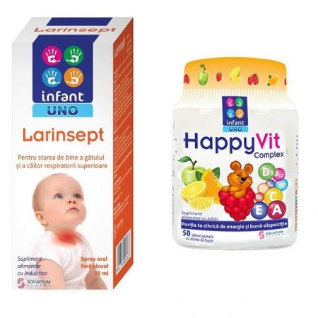 Spray oral Infant Uno Larinsept, 30 ml + Happyvit Complex Infant Uno 50 jeleuri, Solacium