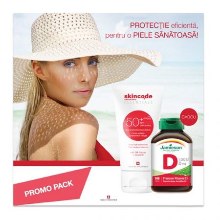 Lotiune de fata cu protectie solara SPF 50 Essentials, 50 ml, Skincode + Vitamina D3 1000UI, 100 tablete, Jamieson