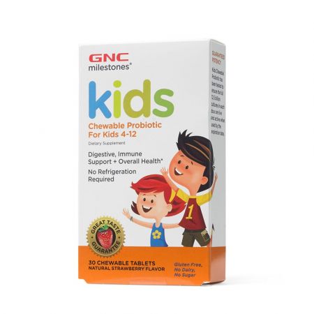Milestones Probiotice Masticabile pentru copii 4-12 ani cu aroma  de capsuni (424550), 30 tablete, GNC