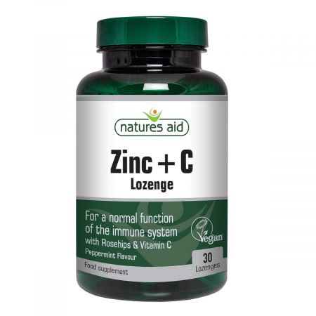 Zinc + Vitamina C cu macese si aroma naturala de menta, 30 comprimate, Natures Aid