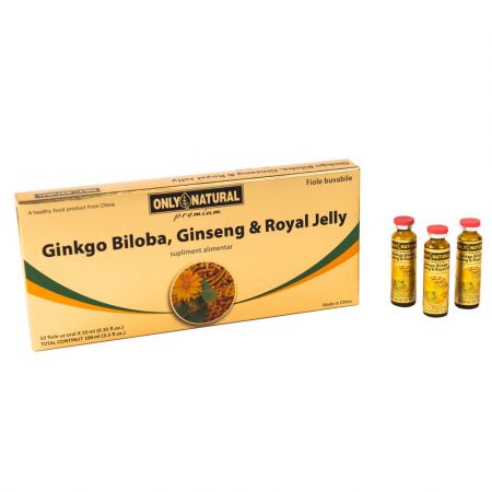 Ginkgo Biloba, Ginseng & Royal Jelly, 10 fiole - Only Natural