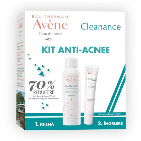 Pachet Apa termala spray, 150 ml + Emulsie pentru ten cu tendinta acneica Cleanance Expert, 40 ml, Avene