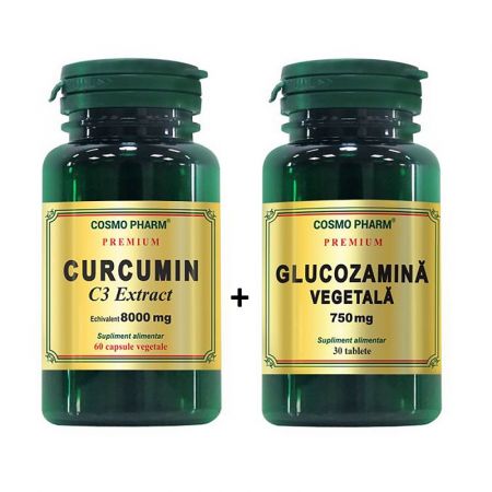 Curcumin C3 Extract, 60 capsule + Glucozamina vegetala 750 mg, 30 tablete, Cosmopharm