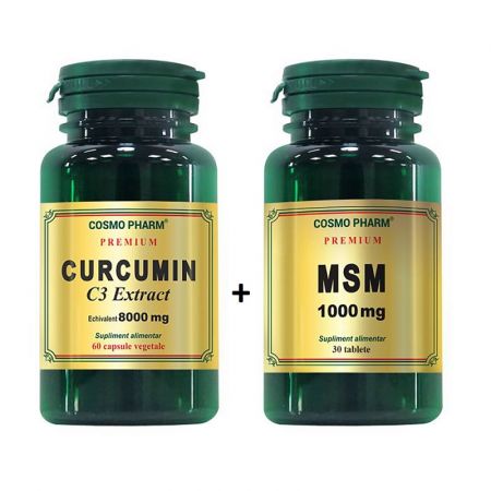 Pachet Curcumin C3 Extract, 60 capsule + MSM 1000 mg, 30 tablete, Cosmopharm