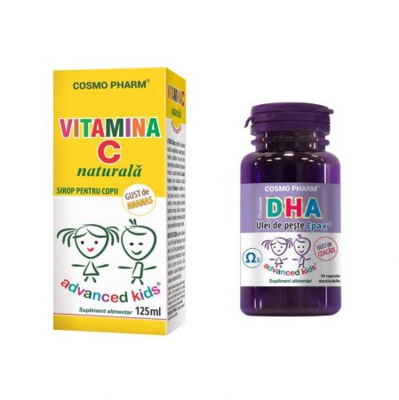 Pachet Sirop copii Vitamina C naturala, 125 ml + Dha Ulei de peste Epax, 30 capsule, Cosmopharm