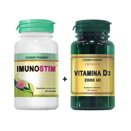 Imunostim, 30 tablete + Premium Vitamina D3 2000 UI, 60 capsule Cosmopharm