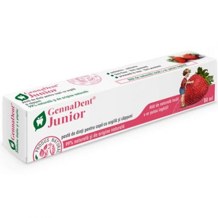 Pasta de dinti pentru copii cu argila si capsuni GennaDent Junior, 80 ml - Vivanatura