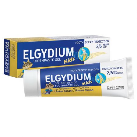 Pasta de dinti pentru copii  2-6 ani cu aroma de banane, 50 ml, Elgydium Kids