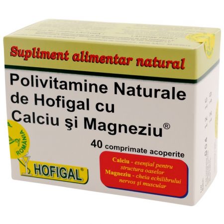 Polivitamine naturale cu calciu si magneziu, 40 capsule - Hofigal