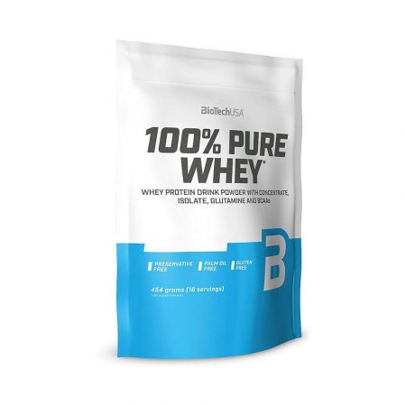 Pudra proteica 100% Pure Whey Caramel - Cappucino, 454 g, BioTech USA