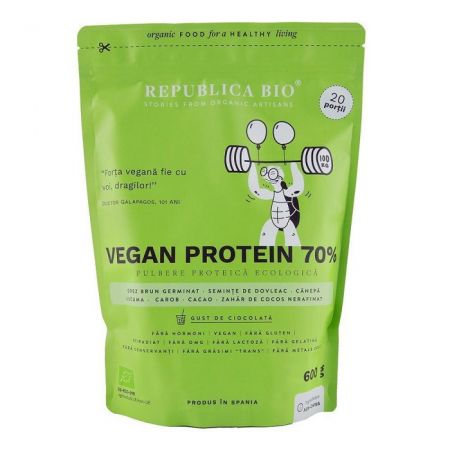 Pulbere bio cu gust de ciocolata Vegan Protein, 600 g, Republica Bio