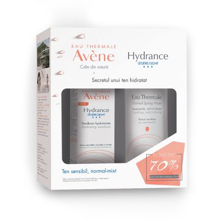 Pachet Emulsie pentru piele sensibila Hydrance Legere, 40 ml + Apa termala spray, 150 ml, Avene