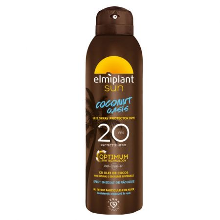 Ulei spray de corp pentru cu protectie solara SPF 20 Coconut Oasis, 150 ml, Elmiplant Sun