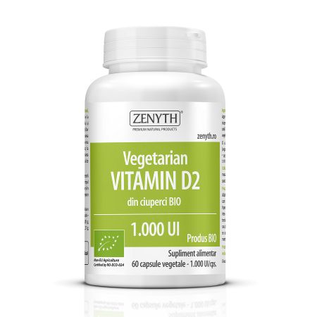 Vitamina D2 vegetala din ciuperci bio, 1000 UI, 60 capsule, Zenyth
