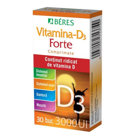 Vitamina D3 Forte 3000 UI, 30 comprimate - Beres