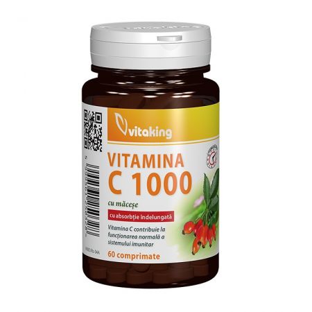 Vitamina C 1000 mg cu macese, 60 comprimate cu absorbtie lenta, VitaKing