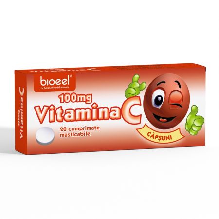 Vitamina C cu Capsuni 100 mg, 20 comprimate, Bioeel
