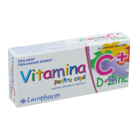 Vitamina C+Zinc+D pentru copii, 20 comprimate masticabile, Laropharm