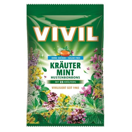 Bomboane fara zahar cu plante naturale si menta, 60 g, Vivil