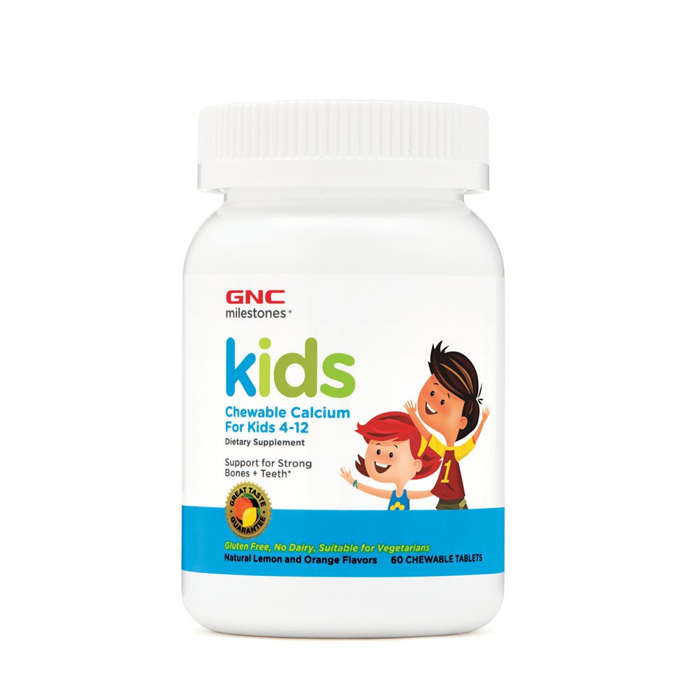 Milestones Kids Calciu cu aroma de portocala si lamaie pentru Copii 4-12 ani, (584766), 60 tablete, GNC