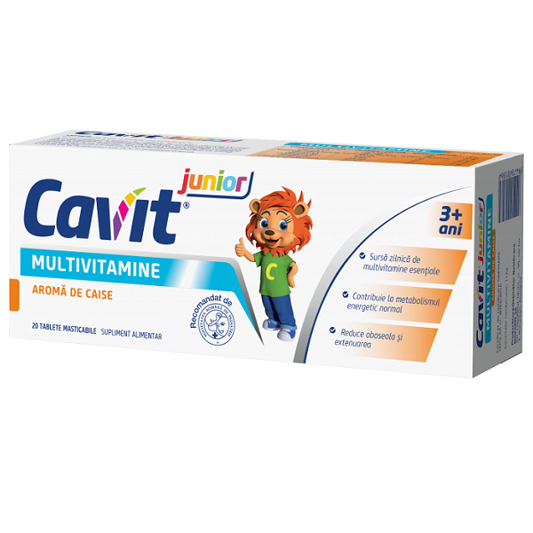 Multivitamine cu aroma de caise Cavit Junior, 20 tablete maticabile, Biofarm