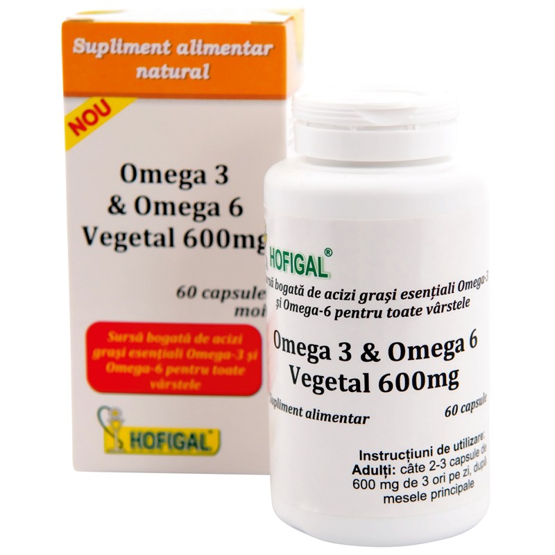 Omega 3 & Omega 6 vegetal 600mg, 60 capsule, Hofigal