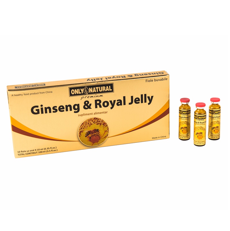 Ginseng si Royal Jelly, 10 fiole, Only Natural