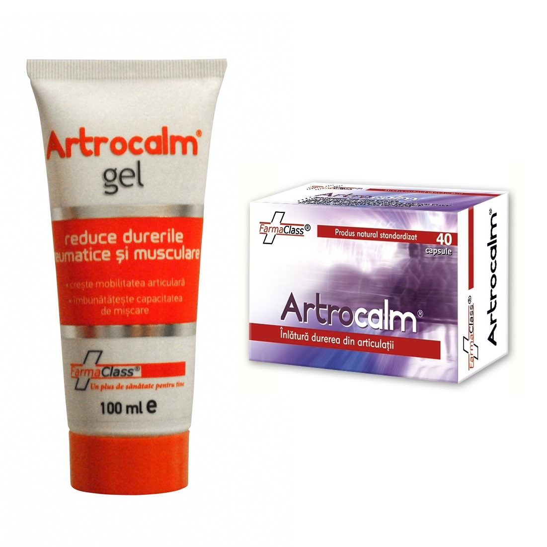 Pachet Artrocalm, 40 capsule + Artrocalm gel pentru dureri reumatice si musculare, 100 ml, FarmaClass