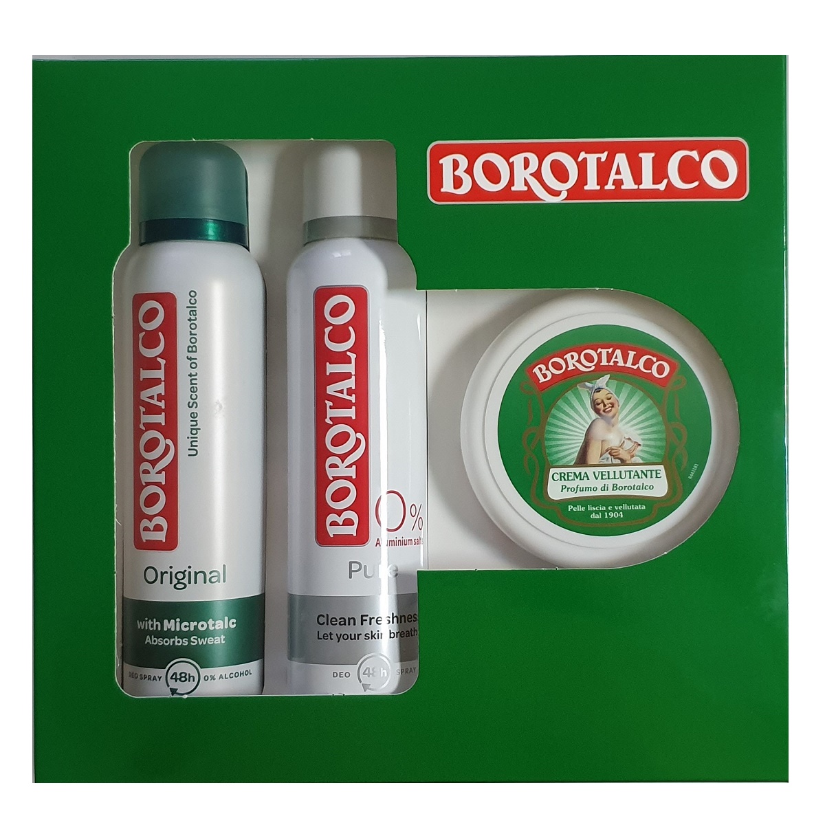 Pachet Deodorant spray Original + Deodorant spray Pure + Crema uz general, Borotalco