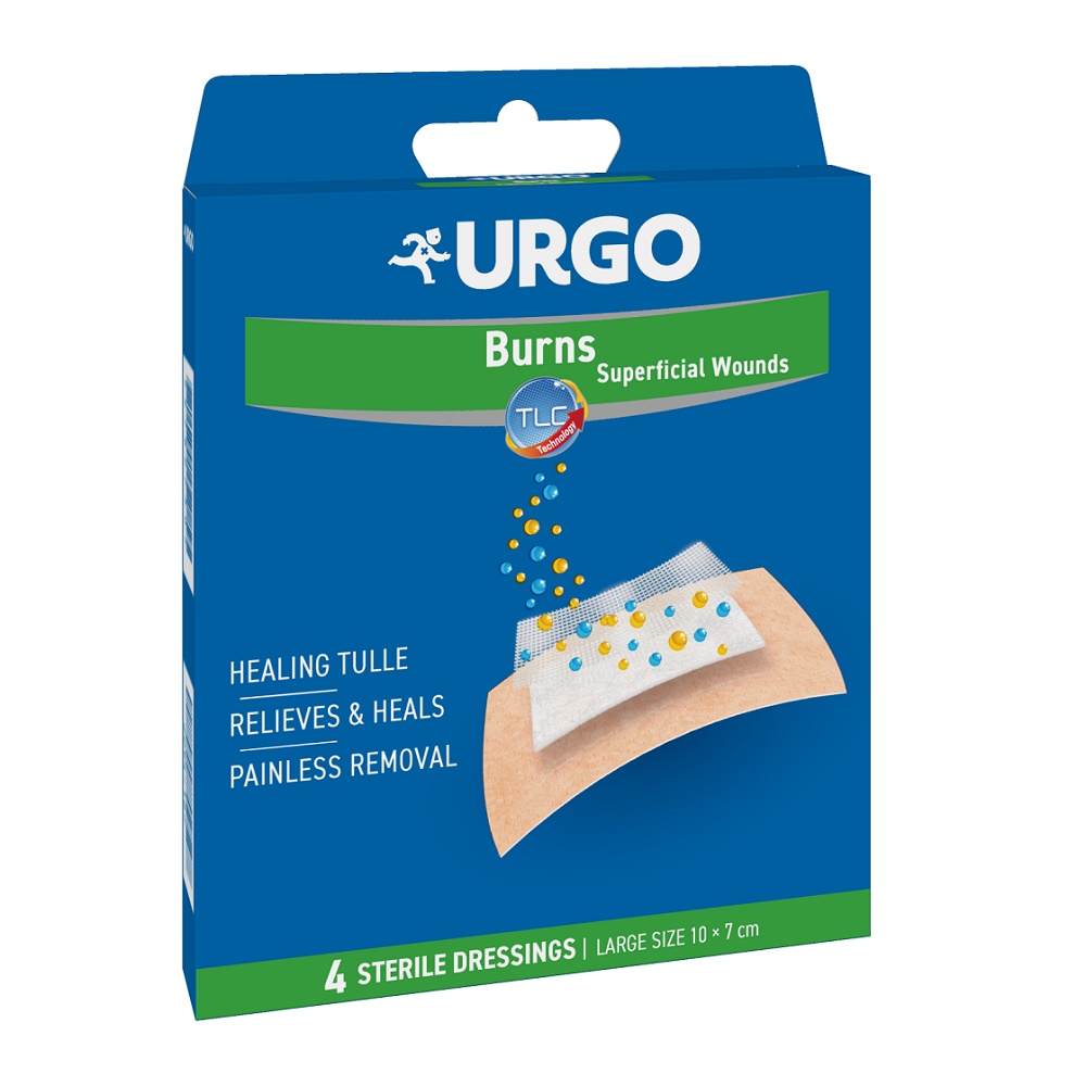 Plasturi mari pentru arsuri si rani superficiale, 4 bucati, Urgo