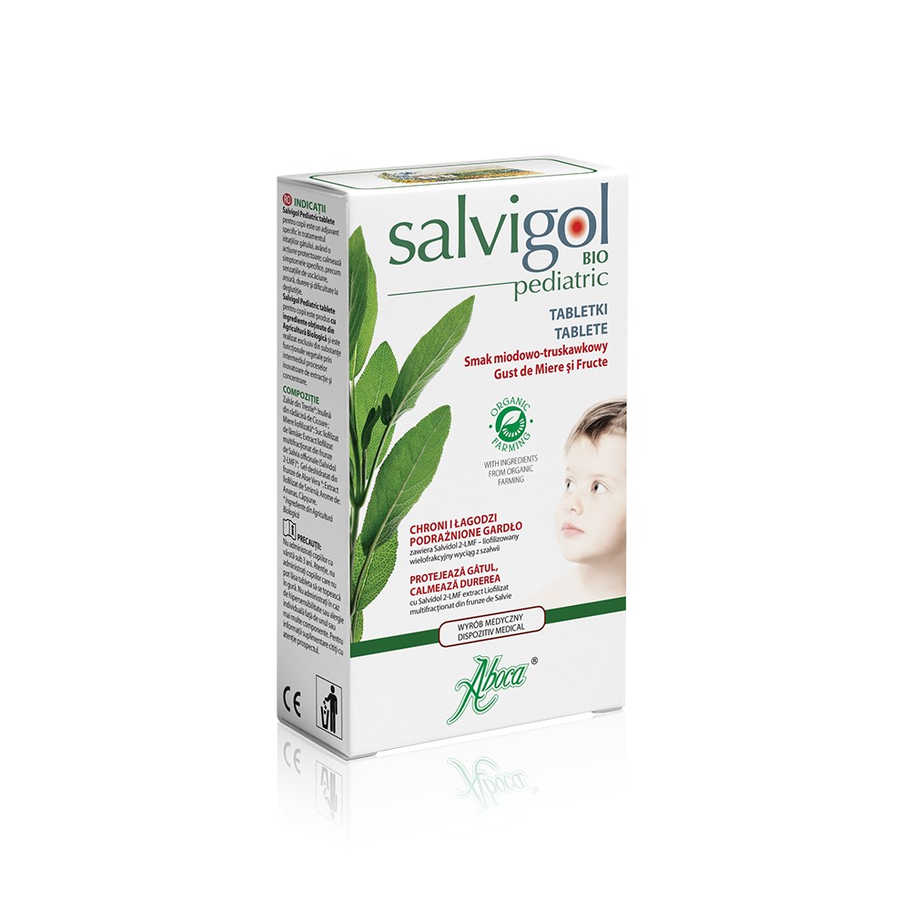 Salvigol Bio pediatric gust de miere si fructe, 30 tablete, Aboca